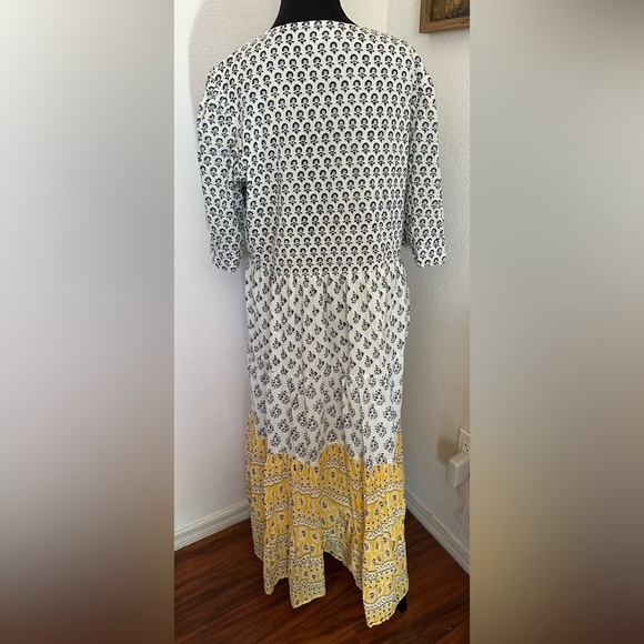 Ro’s Garden Anthropologie White and Yellow Printed Maxi Dress - Size Large - Picture 2 of 8